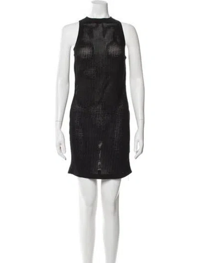 Pre-owned Solid & Striped Mock Neck Mini Dress In Black