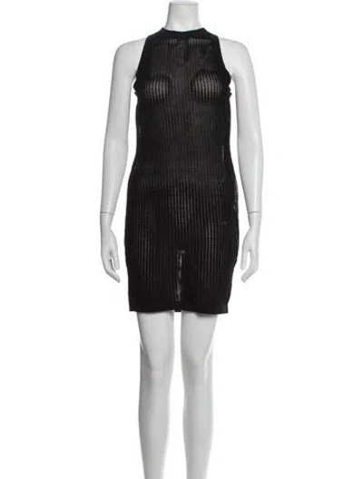 Pre-owned Solid & Striped Mock Neck Mini Dress In Black