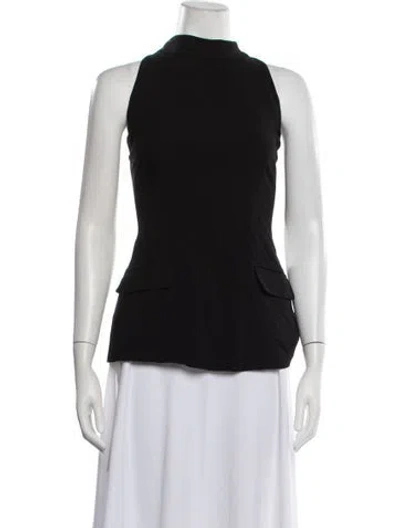 Pre-owned Solid & Striped Mock Neck Sleeveless Top In Black