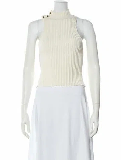 Pre-owned Solid & Striped Mock Neck Sleeveless Top In Neutral
