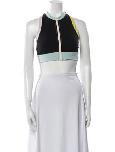 Pre-owned Solid & Striped Neoprene Halterneck Crop Top In Green