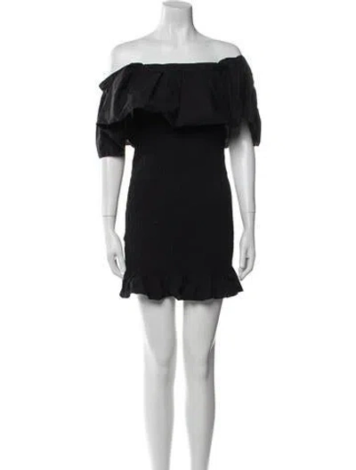 Pre-owned Solid & Striped Off-the-shoulder Mini Dress In Black