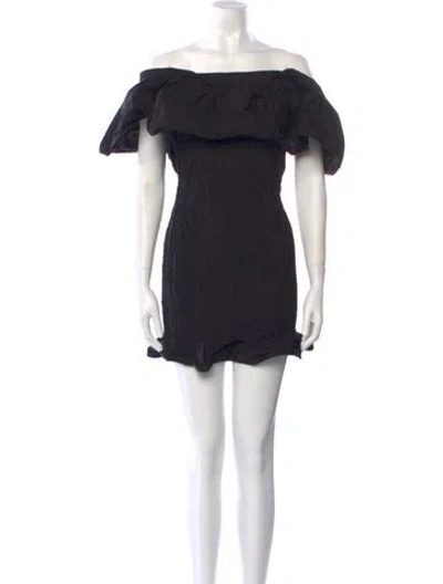 Pre-owned Solid & Striped Off-the-shoulder Mini Dress In Black