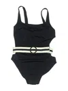 Solid & Striped One Piece Swimsuit In Black