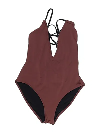 Pre-owned Solid & Striped One Piece Swimsuit In Brown