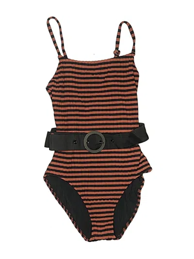 Pre-owned Solid & Striped One Piece Swimsuit In Brown