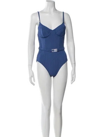 Pre-owned Solid & Striped One-piece W/ Tags In Blue