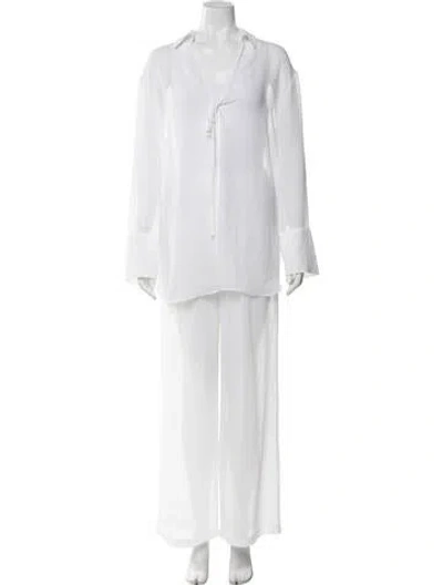Pre-owned Solid & Striped Pant Set In White