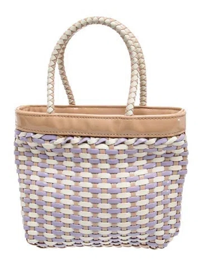 Pre-owned Solid & Striped Patent Leather Top Handle Bag In Purple