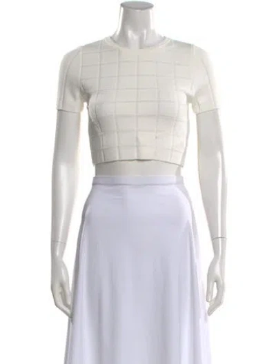 Pre-owned Solid & Striped Patterned Crew Neck Crop Top In White