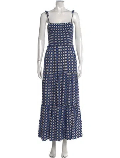 Pre-owned Solid & Striped Patterned Long Dress In Blue