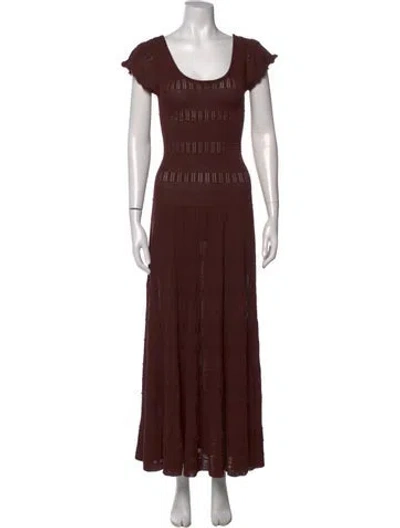 Pre-owned Solid & Striped Patterned Long Dress In Brown
