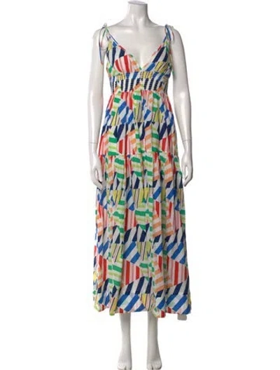 Pre-owned Solid & Striped Patterned Long Dress In Multi
