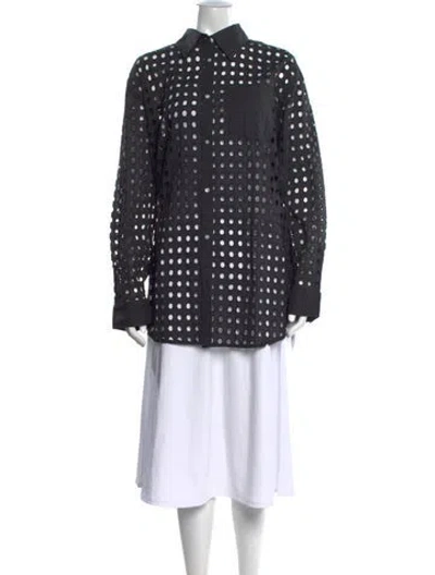 Pre-owned Solid & Striped Patterned Long Sleeve Button-up Top In Black