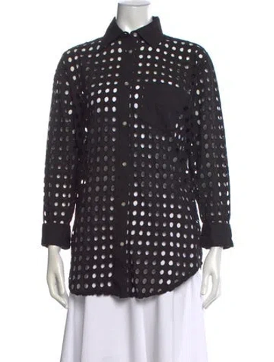 Pre-owned Solid & Striped Patterned Long Sleeve Button-up Top In Black