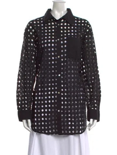 Pre-owned Solid & Striped Patterned Long Sleeve Button-up Top In Black