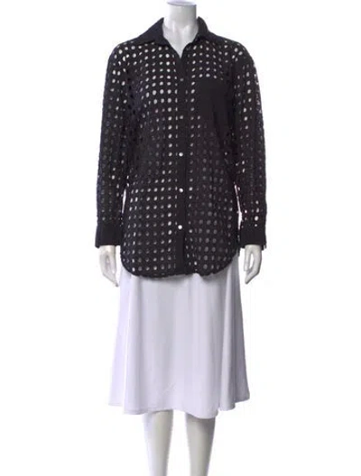 Pre-owned Solid & Striped Patterned Long Sleeve Button-up Top In Black