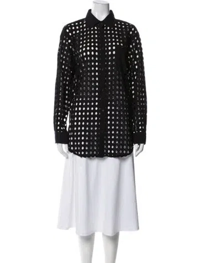 Pre-owned Solid & Striped Patterned Long Sleeve Button-up Top In Black