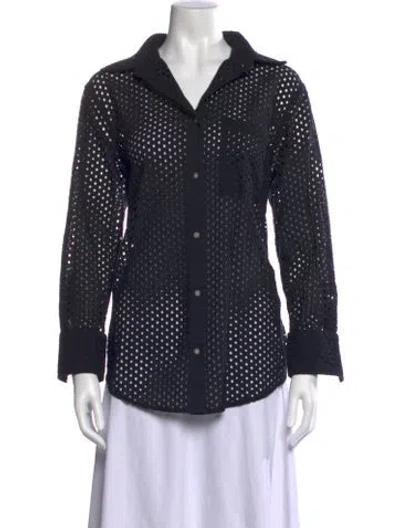Pre-owned Solid & Striped Patterned Long Sleeve Button-up Top In Blue