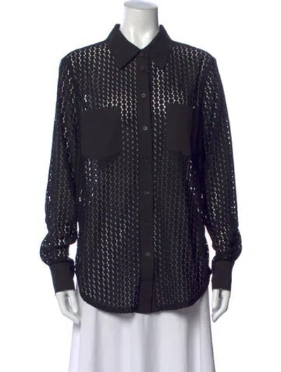 Pre-owned Solid & Striped Patterned Long Sleeve Button-up Top W/ Tags In Black