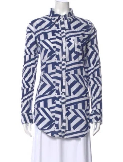 Pre-owned Solid & Striped Patterned Long Sleeve Button-up Top In White