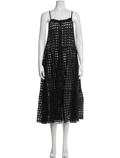 Pre-owned Solid & Striped Patterned Midi Length Dress In Black