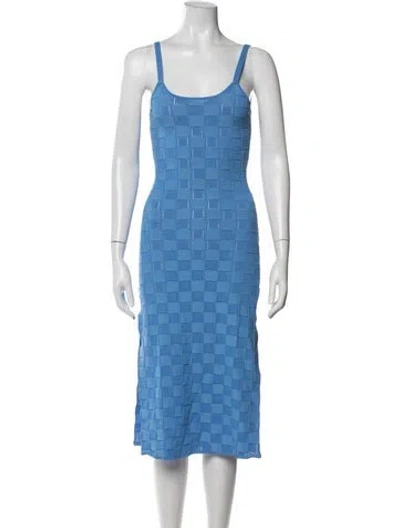 Pre-owned Solid & Striped Patterned Midi Length Dress In Blue