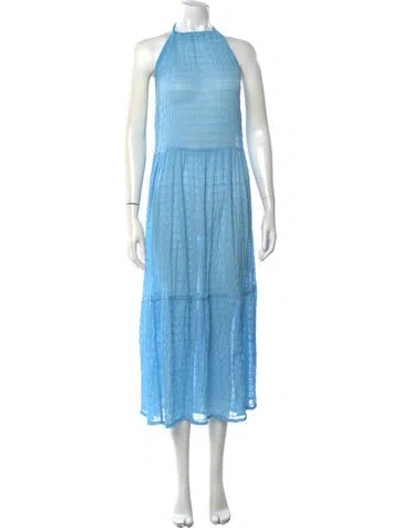Pre-owned Solid & Striped Patterned Midi Length Dress In Blue