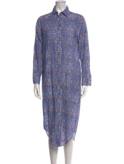 Pre-owned Solid & Striped Patterned Midi Length Dress In Blue
