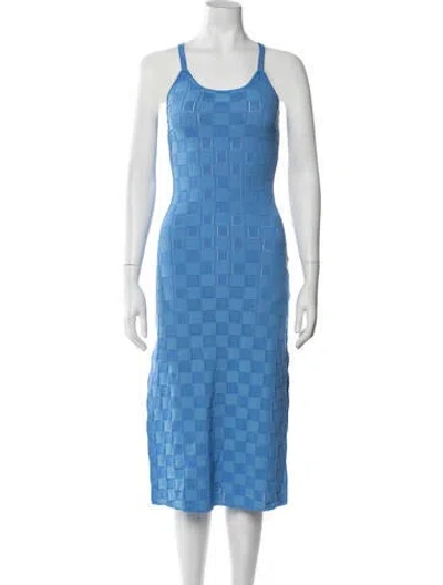 Pre-owned Solid & Striped Patterned Midi Length Dress In Blue