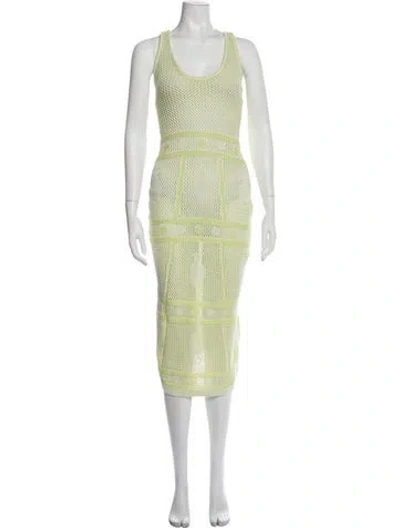 Pre-owned Solid & Striped Patterned Midi Length Dress In Green