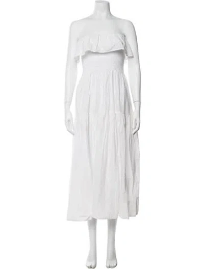 Pre-owned Solid & Striped Patterned Midi Length Dress In White