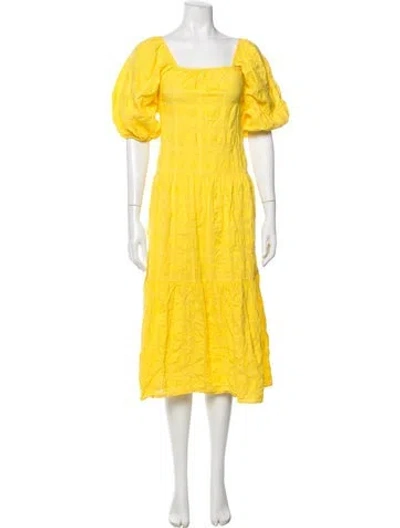 Pre-owned Solid & Striped Patterned Midi Length Dress In Yellow