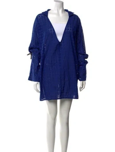 Pre-owned Solid & Striped Patterned Mini Dress In Blue