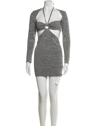 Pre-owned Solid & Striped Patterned Mini Dress W/ Tags In Gray