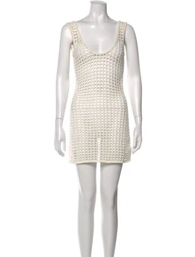 Pre-owned Solid & Striped Patterned Mini Dress In White