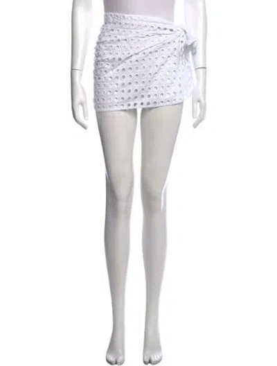 Pre-owned Solid & Striped Patterned Mini Skirt In White