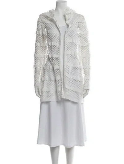 Pre-owned Solid & Striped Patterned Open Front Sweater In White