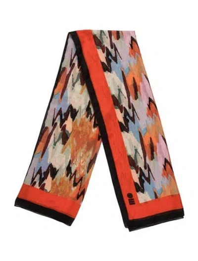 Pre-owned Solid & Striped Patterned Scarf In Orange
