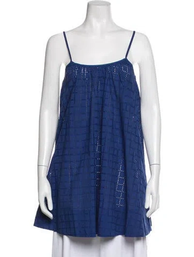 Pre-owned Solid & Striped Patterned Scoop Neck Top In Blue/white