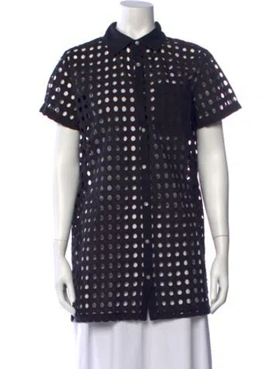 Pre-owned Solid & Striped Patterned Short Sleeve Button-up Top In Black