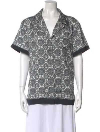 Pre-owned Solid & Striped Patterned Short Sleeve Button-up Top In Blue