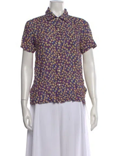 Pre-owned Solid & Striped Patterned Short Sleeve Button-up Top In Multi