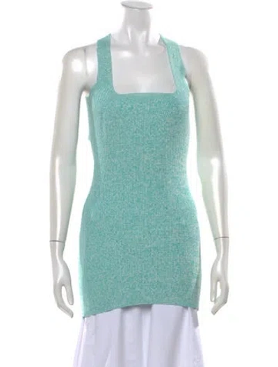 Pre-owned Solid & Striped Patterned Square Neckline Top In Blue/green