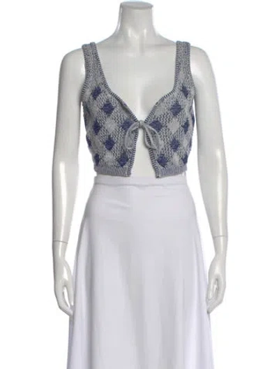 Pre-owned Solid & Striped Patterned V-neck Crop Top In Blue