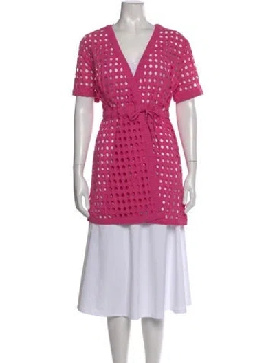 Pre-owned Solid & Striped Patterned V-neck Top In Pink