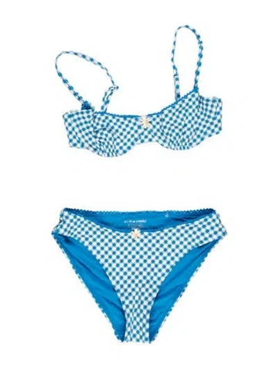 Pre-owned Solid & Striped Plaid Print Bikini W/ Tags In Blue