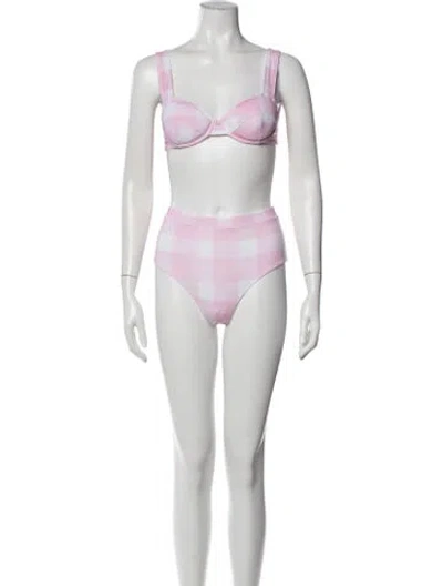 Pre-owned Solid & Striped Plaid Print Bikini W/ Tags In Pink