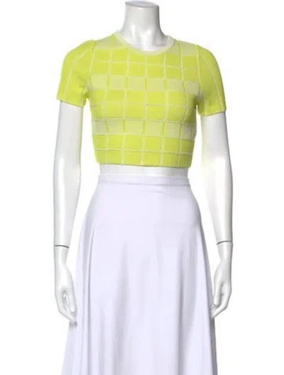 Pre-owned Solid & Striped Plaid Print Crew Neck Crop Top In Yellow