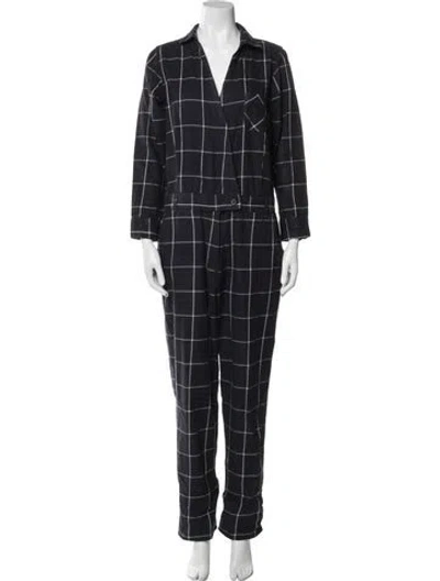 Pre-owned Solid & Striped Plaid Print Jumpsuit In Blue